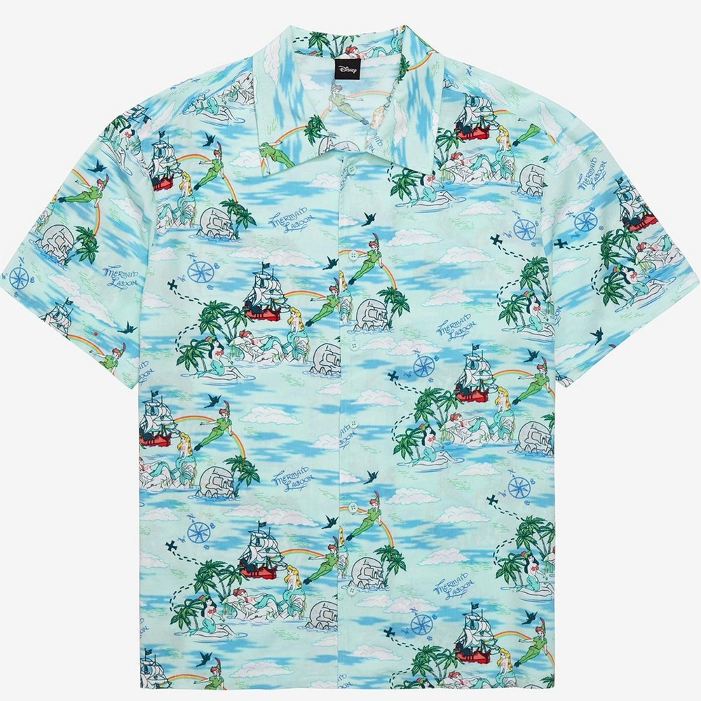 Disney Peter Pan Mermaid Scenic Neverland Woven Button Up BoxLunch Exclusive L